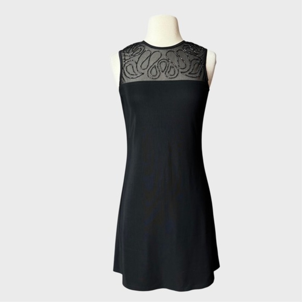 Vintage 90's Goth Small Black Mesh Beaded Dress Bodycon Gothic Whimsigoth Club